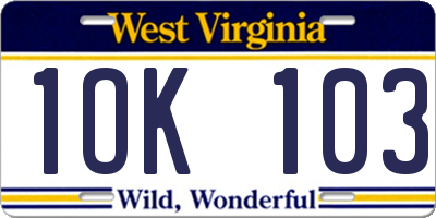 WV license plate 1OK103