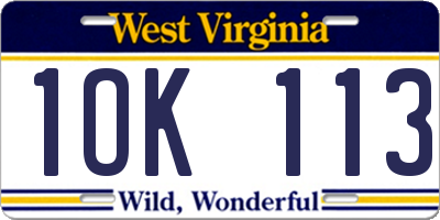 WV license plate 1OK113