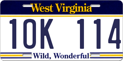 WV license plate 1OK114