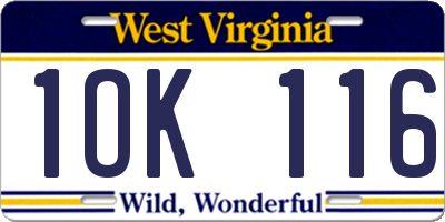 WV license plate 1OK116