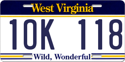 WV license plate 1OK118
