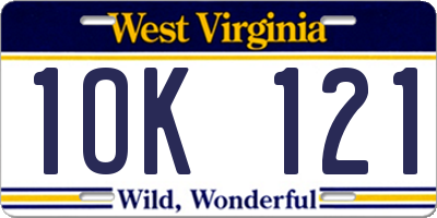 WV license plate 1OK121