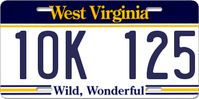 WV license plate 1OK125
