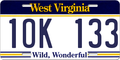 WV license plate 1OK133