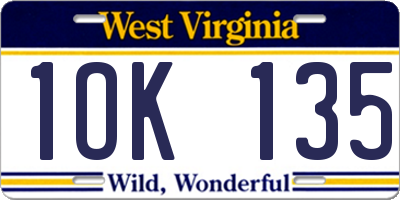WV license plate 1OK135