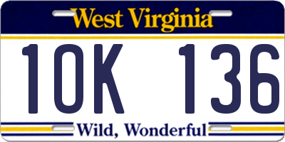 WV license plate 1OK136