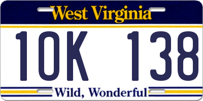 WV license plate 1OK138