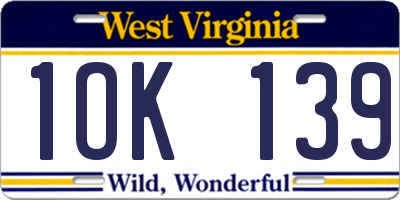 WV license plate 1OK139