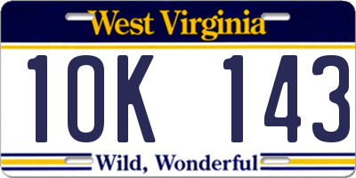 WV license plate 1OK143