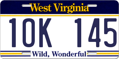 WV license plate 1OK145