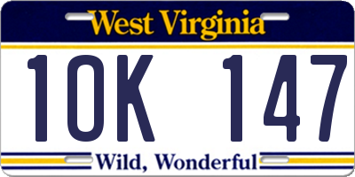 WV license plate 1OK147