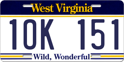 WV license plate 1OK151