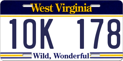 WV license plate 1OK178