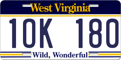 WV license plate 1OK180