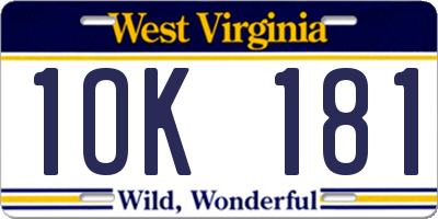 WV license plate 1OK181