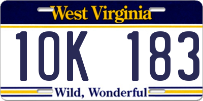 WV license plate 1OK183