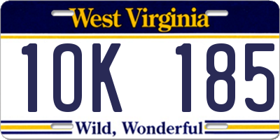 WV license plate 1OK185