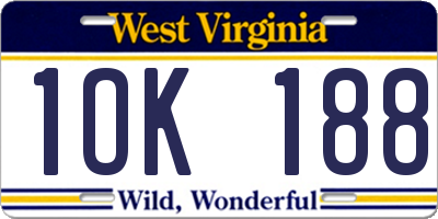 WV license plate 1OK188