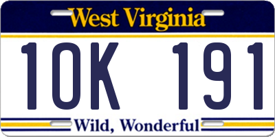 WV license plate 1OK191