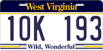 WV license plate 1OK193