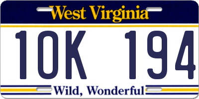 WV license plate 1OK194