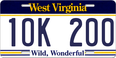 WV license plate 1OK200