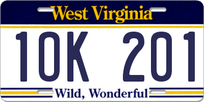 WV license plate 1OK201