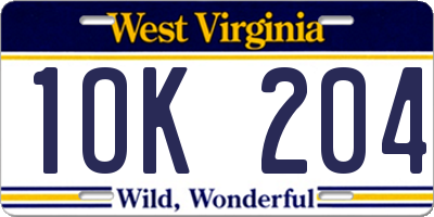 WV license plate 1OK204
