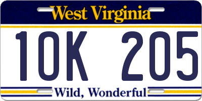 WV license plate 1OK205