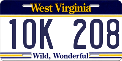 WV license plate 1OK208