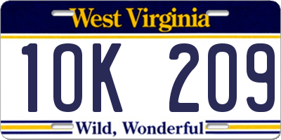 WV license plate 1OK209