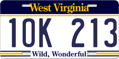 WV license plate 1OK213