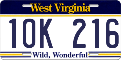 WV license plate 1OK216