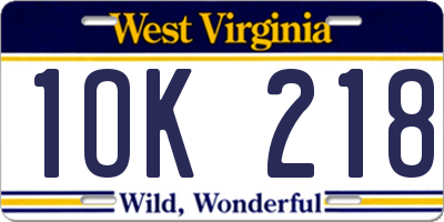 WV license plate 1OK218