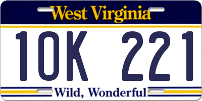 WV license plate 1OK221