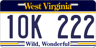 WV license plate 1OK222
