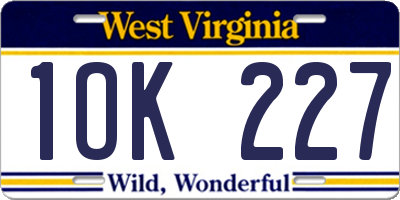 WV license plate 1OK227