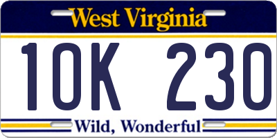 WV license plate 1OK230