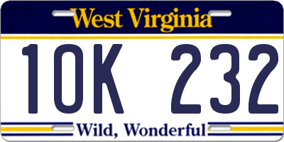 WV license plate 1OK232