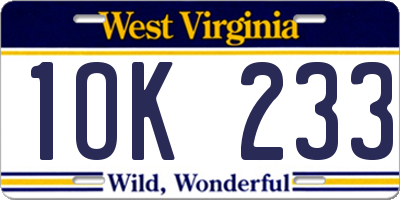 WV license plate 1OK233