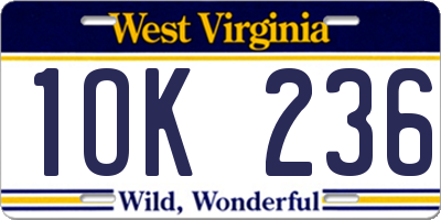 WV license plate 1OK236