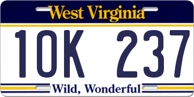 WV license plate 1OK237