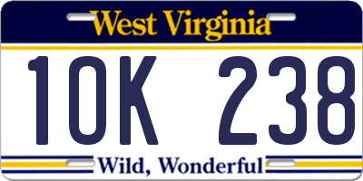 WV license plate 1OK238