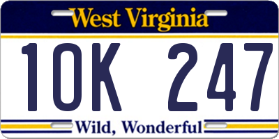 WV license plate 1OK247