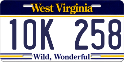 WV license plate 1OK258