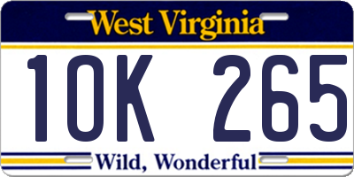 WV license plate 1OK265