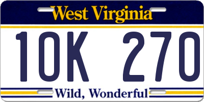 WV license plate 1OK270