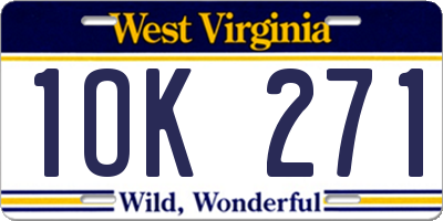 WV license plate 1OK271