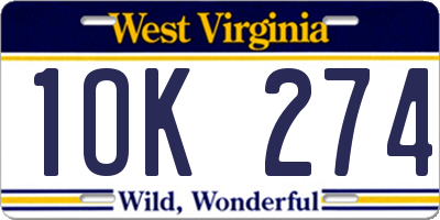WV license plate 1OK274