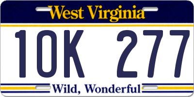 WV license plate 1OK277